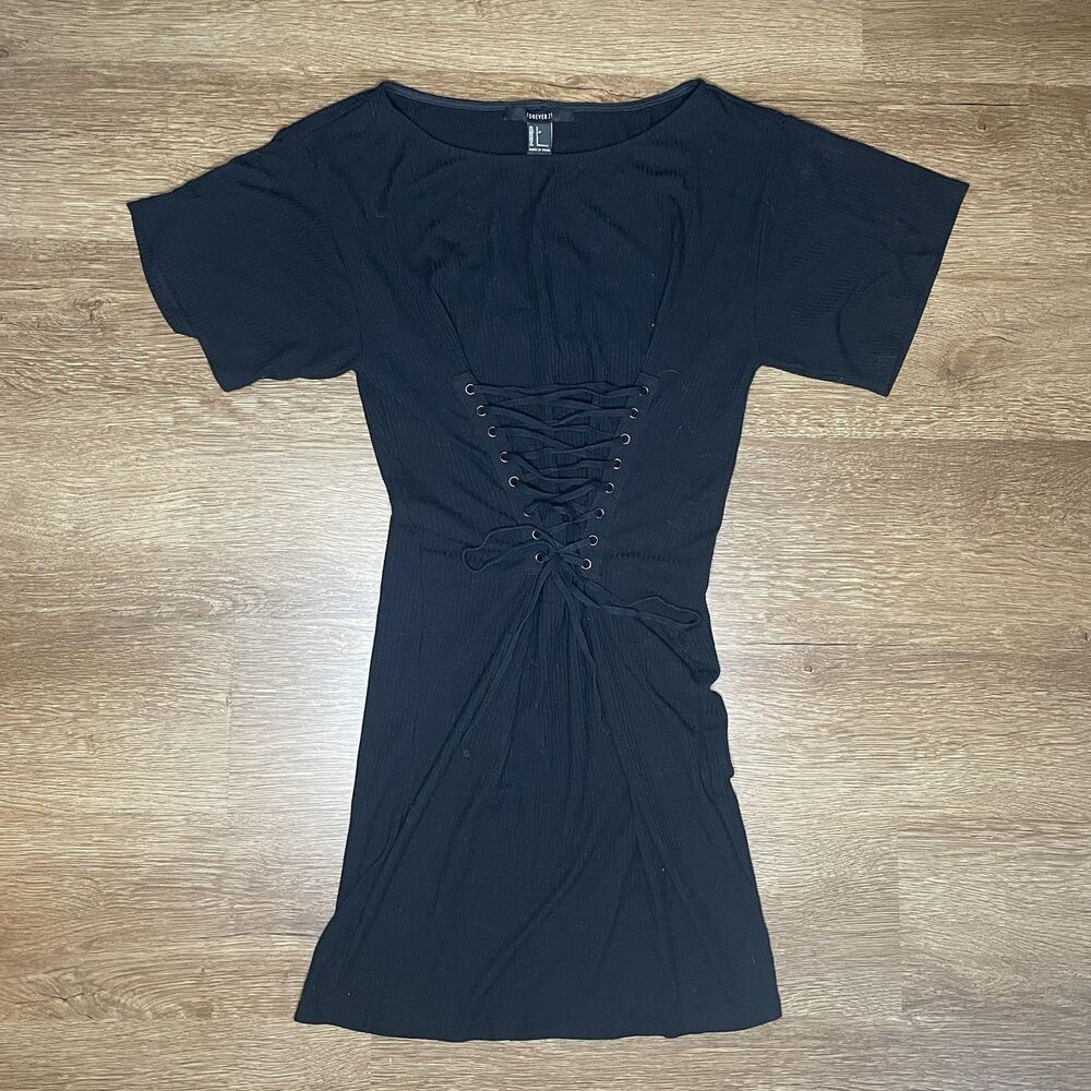 Goth Black Lace Up Mini Dress size S